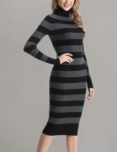 Image of Rocorose Women's Turtleneck Ribbed Elbow Long Sleeve Knit Sweater Dress