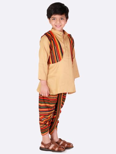 Image of superminis Boys Cotton Solid Jacket, Kurta Dhoti Set