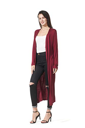 Image of Women's Solid Sweater Essential Duster Long Cascading Open Front Lightweight Blue Cardigan