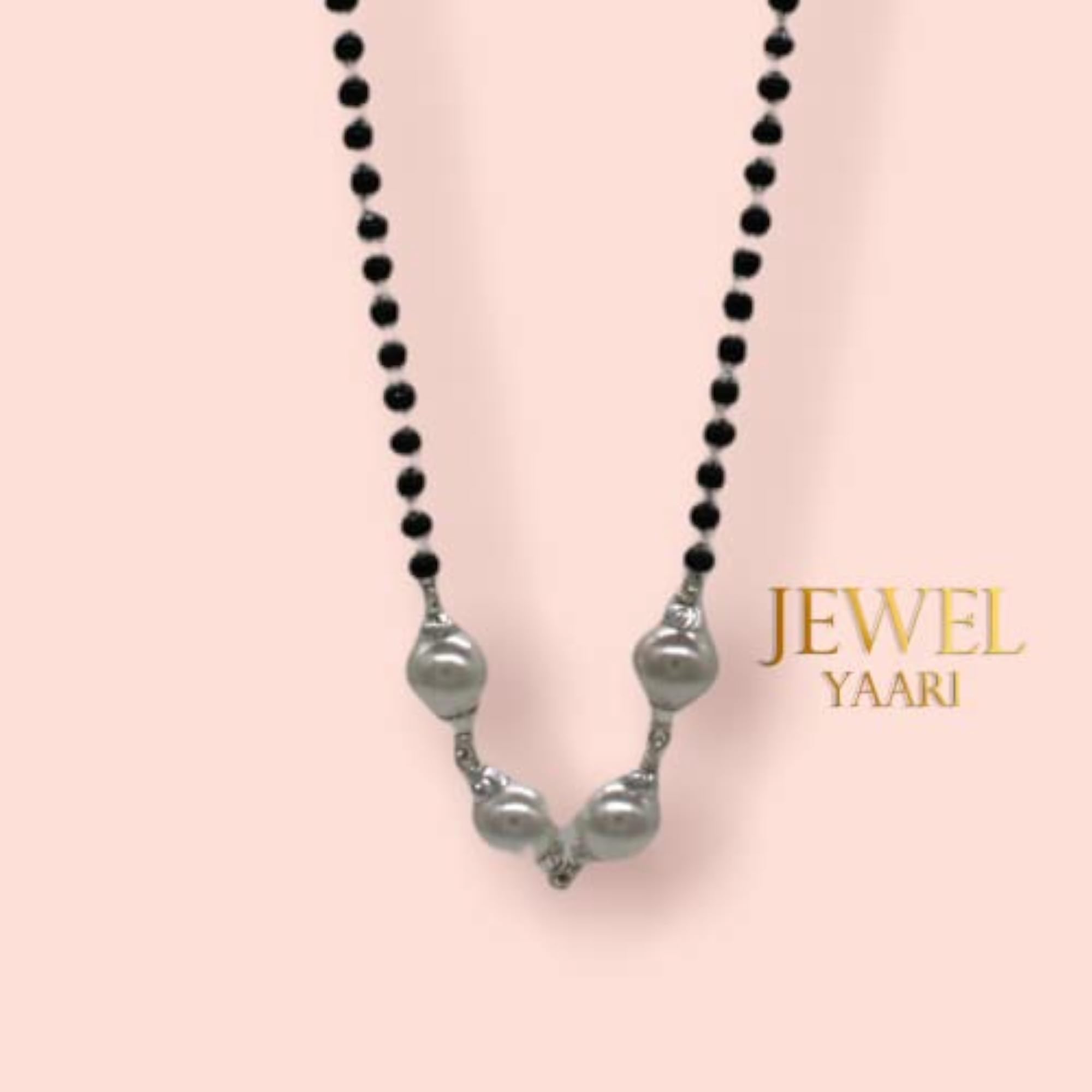 Women's 925 Sterling Silver Mangalsutra with Pearl & Black Beads