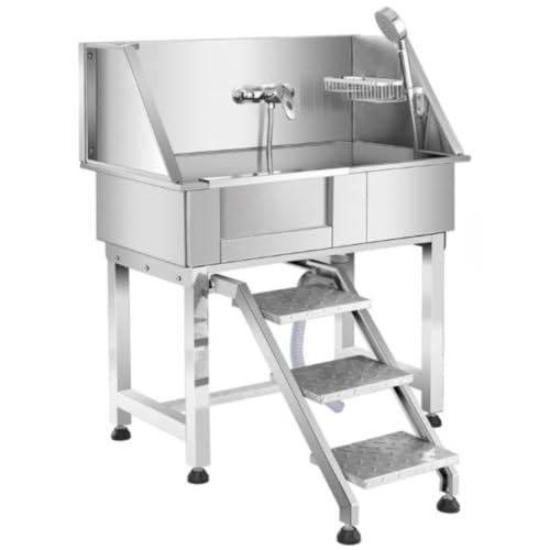 犬用バスタブ 34インチ ペットグルーミングタブ 犬用グルーミング浴槽 Tasydi ステンレススチール プロ仕様 ペットスパ浴槽 ウォークイン階段、蛇口付き 大型 中型 小型のペット用