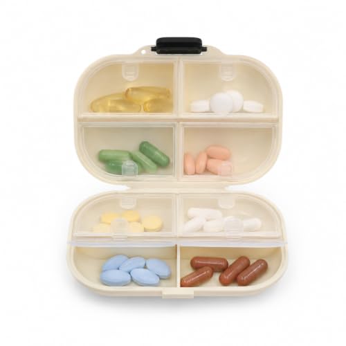 8 Bölmeli Kilitli Taşınabilir İlaç Kutusu; Plastik Seyahat Hap Kutusu, Günlük Vitamin Takviye Tablet Organizeri, Çanta Cep için Kompakt Bölmeli İlaç Saklama Kutusu 10x14 cm