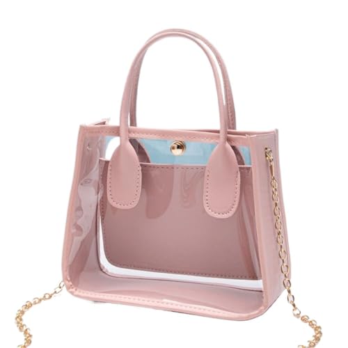 Bolso transparente bandolera rosa con cadena elegante y versátil para eventos