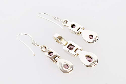 Juego de joyas de cuarzo rosa en alta joyería de plata de ley 925 pulida 3