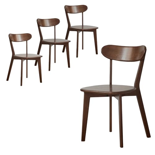 Walnut Dining Chairs,Solid Wood Dining Chairs Set of 4 for Kitchen & Dining Room - Mid Century Heavy Duty Chairs with Ergonomic Curved Back,FAS-Grade North American Oak,Easy Assembly (Dark Walnut)