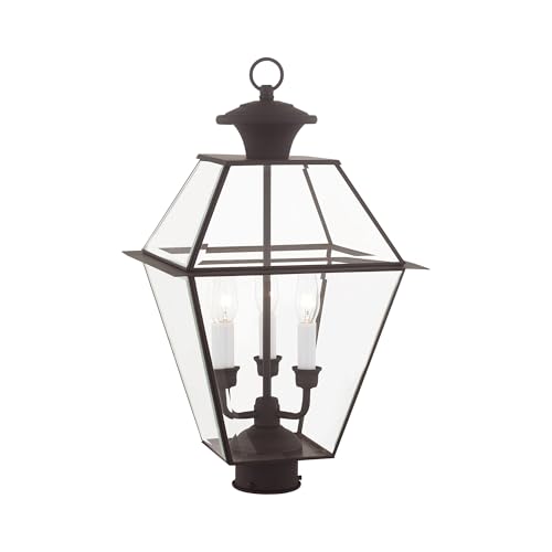Image of Livex Lighting 2384-07 Westover 3-Light Outdoor Post Lantern, Bronze | Dimensions: 21.50x12.00x12.00