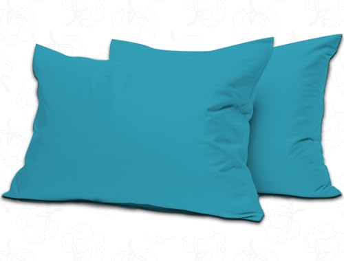 MistyMorning Pillow Cases 2 Pack Soft & Premium Quality Bedding & Linen, Egyptian Cotton 200 Thread Count, Breathable & Envelope Closure in Standard Size (50x75+15 cm) (Teal, Pack of 2)