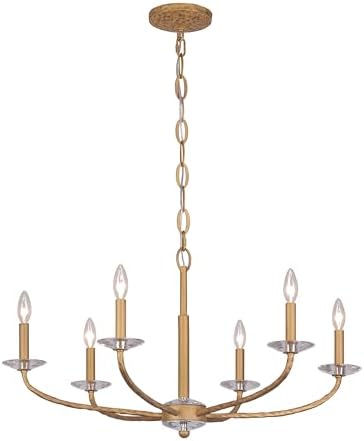Minka Lavery 5286-788 Atella Crystal Bobeche Chandelier, 6-Light 360 Total Watts, 18" H x 32" W, Ashen Gold