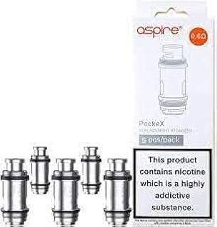 Aspire Pockex 0.6 Ohm Replacement Coils for Aspire Pockex Kit Kits, Pack of 5 No Nicotine