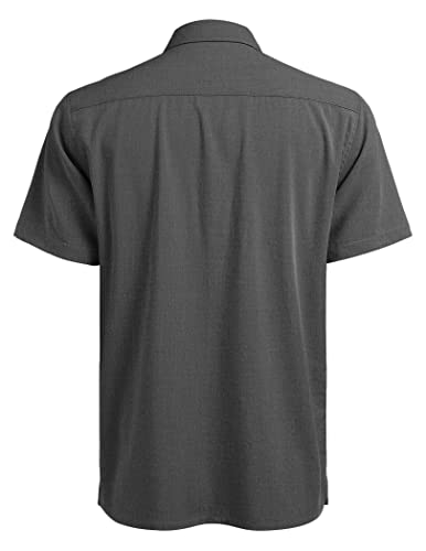 Coofandy Mens Short Sleeve Shirts Button Down Tops Beach Spread Collar Plain Summer Blouses~ Deep Grey #TOP4