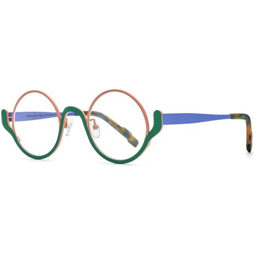 Image of FONEX Colorful Pure Titanium Glasses Frame Women Retro Round Eyeglasses