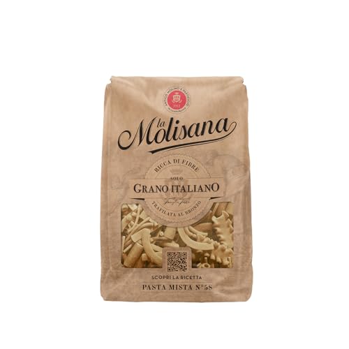 La Molisana, Pasta Mista Integrale n. 58, Pasta Integrale da Solo Grano Italiano - Trafilata al Bronzo, Ricca di Fibre, Ruvida e Tenace con Eccellente Tenuta in Cottura - Confezione da 500g