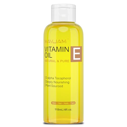 MAYJAM Organic Vitamin E Oil 50 000 IU for Skin Pure & Natural Vitamine oils for Scars Hair Face Nail Scalp Bath and Body Oil Tocopherol to Repair Damaged Skin Moisturizing Dry Skin 4 Fl Oz