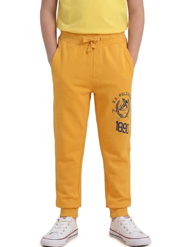 Image of U.S. Polo ASSN. Knitted Cotton Joggers for Boys - Mid Rise, Regular Fit, Brand Printed Joggers for Kids