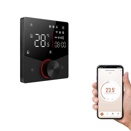 Qiumi Termostato inteligente para aire acondicionado, control de temperatura con botón Wi-Fi, control de voz y aplicación, compatible con Alexa y Google Home, 2 tubos