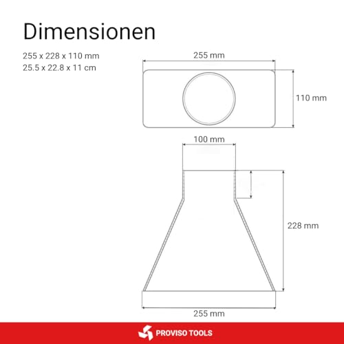 PROVISO TOOLS Absaugtrichter – Absaugtrichter, Absaugung für Werkstatt, Absauganlage, Absaugtrichter 100mm, Absaugung, 255x228x110mm mit 100mm Öffnung inkl. Schlauchklemme