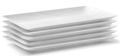 Posh Setting White Wood Grain Pattern, Disposable Premium Durable Plastic, 17" X 9" Rectangular Serving Tray, 5 Pack (White, Large 17" X 9") #TOP27