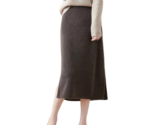 Women’s Merino Wool Skirt High Waist A-Line Midi Long Slim Elegant Knitted Autumn Winter Office Lady Skirt
