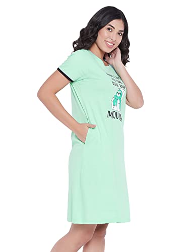 Image of Clovia Women's Cotton Cotton Printed Short Nightdress with Pocket in Yellow