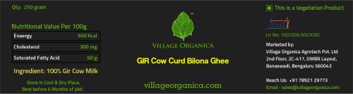 Image of Village-Organica A2 Gir Cow Ghee, 250ml | Traditional Bilona Method | Grass-Fed Desi Gir Cow Milk | Pure, Nutritious & Premium Glass Bottle Packaging | A2 Ghee Bilona Method