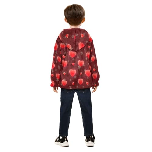 CHIFIGNO Red Hearts Kids Fleece Zip up Jacket Lightweight Warm Fleece Jacket 3T4