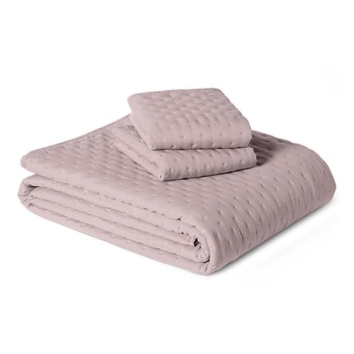 Image of Amazon Basics Brushed Microfiber Quilt Set, Extra Soft with Natural Texture, 3-Piece, Queen /Full, Purple