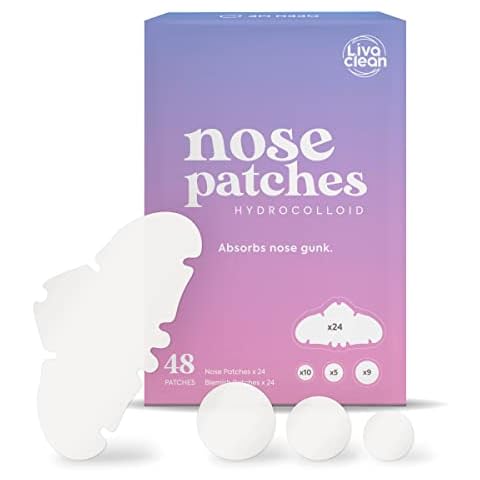 LivaClean 48 CT 24 Hydrocolloid Nose Strips & 24 Pimple Patches - Overnight Zits Pore Strip - Nose Hydrocolloid Patch for Oil Face - Large Nose Pimple Patch, Acne Nose Patch Hydrocolloid Cover