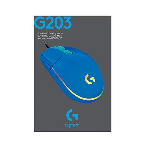 Logitech G203 LIGHTSYNC USB Souris Gaming avec Éclairage RVB Personnalisable, 6 Boutons Programmables, Capteur Niveau Gaming, 8 000 PPP, Ultra-Léger - Bleu