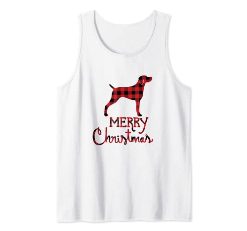Red Plaid Weimaraner Lover Christmas Matching Family Pajama Tank Top