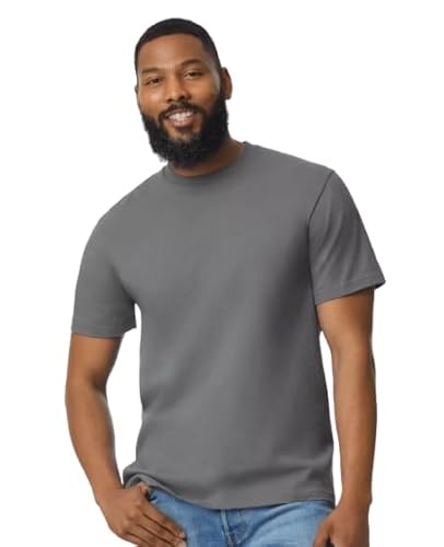 LE11® Men's Plain T-Shirt 65000 - Gildan Softstyle Midweight Adult Cotton Tee (Charcoal-M)