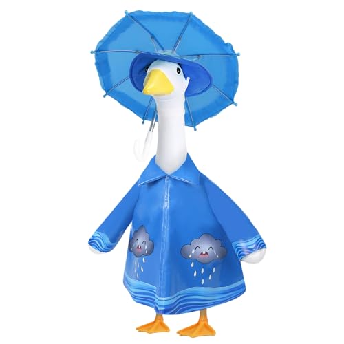 Raincoat Porch Goose Outfits,3 Pcs Waterproof Goose Outfit with Hat, Umbrella,and Raincoat,Funny Summer Lawn Goose Clothes,23" Blue Cement Goose Statue Costume for Garden Patio Yard Decoration