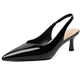 Susanny Black Kitten Heels for Women Closed Toe Heels Pointed Pumps Sexy Slingback Low Heeled Elastic Strap Comfort for Wedding Work Party Evening Prom Formal Dressy Shoes 8