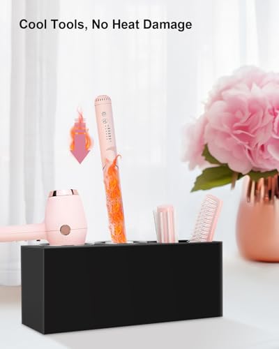 Hair Tool Organizer, Hair Dryer Holder with Heatproof Steel Cups, Acrylic Vanity Organizer for Curling Iron, Flat Iron & Hair Brushes, Perfect for Bathroom - Image 6
