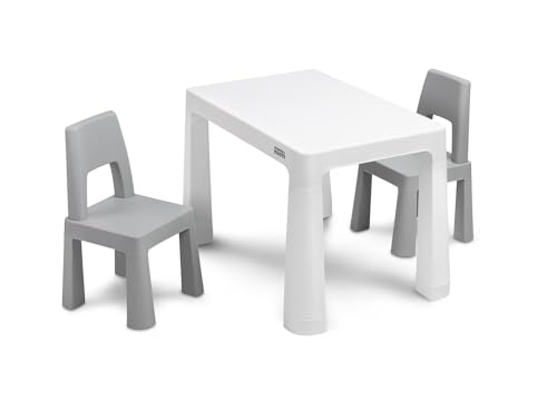 TOYZ Table pour Enfants avec 2 Chaises Monti - à Partir de 3 Ans - Set de Meubles pour Enfants - Petite Table et Chaises en Plastique, pour Extérieur et Intérieur - Gris