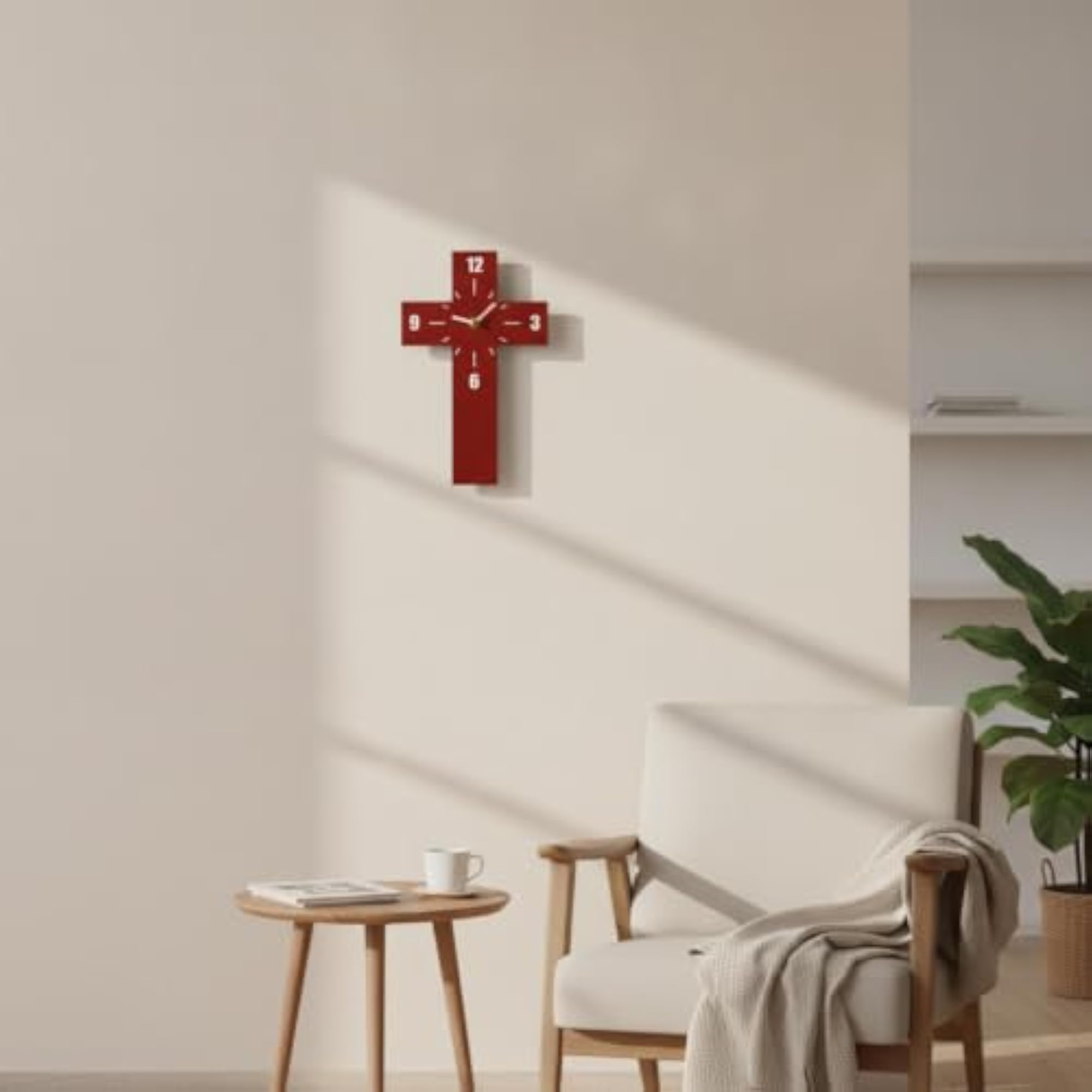 Cross-Shaped Wall Clock Textured Cruciform Timepiece