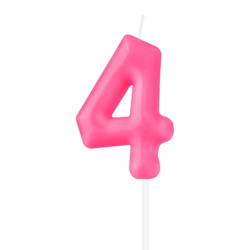 iNINGER Macaron Hot Pink Number 4 Candles,Hot Pink 4th Birthday Candles,Macaron Happy Birthday Candle for Cake,Hot Pink Cake Topper Decorations for Girl Women Pastel Sweet Birthday Party Supplies