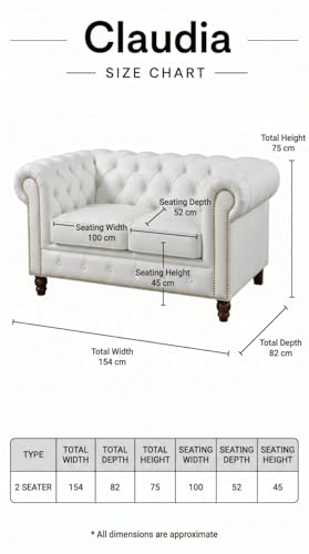 Image of Modern Classic Design Leatherette Luxury Chester Sofa Set with Button Tufted, Sofa for Living Room Home, Office and Lobby (White, 2 Seater Sofa)