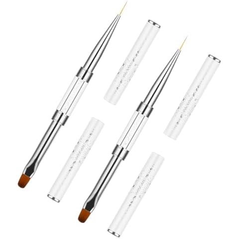 Thinp 2 Pcs Double Ended Gel Builder Brush,Builder Gel Nail Brush Hard Gel Nail Brush Nail Drawing Brushes French Tip Brush Nail UV Gel Brush Gel Brushes for Builder Gel Nails Art Design,White Cover