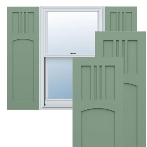 Ekena Millwork 12"W x 38"H True Fit PVC San Miguel Mission Style Fixed Mount Shutters, Track Green (Per Pair - Hardware Not Included)