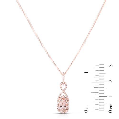 14K Rose Gold Genuine Morganite 1-1/10 Ct Pear shaped, Diamond Necklace Pendant3