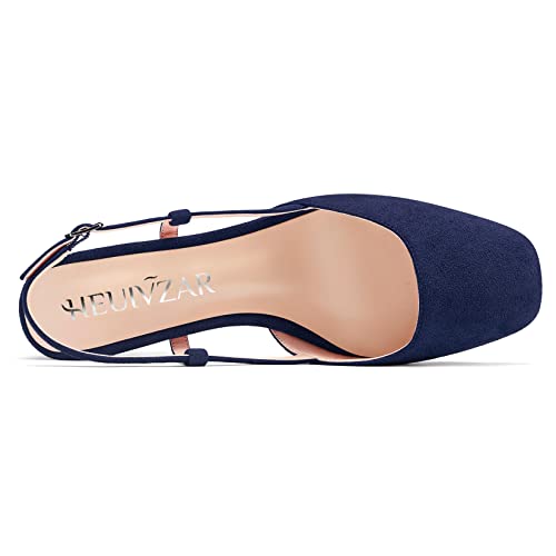 HEUIVZAR Womens Pumps Square Toe Slingback Sandals Kitten Low Chunky Block Heel Suede Dress Shoes Vacation Cute Shopping 1.5 Inch4