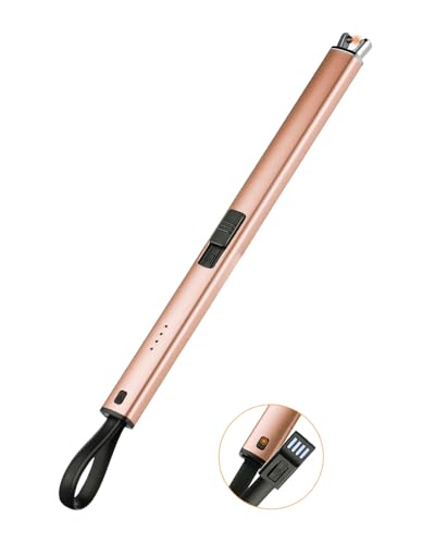 Brigii Electric Lighter, Candle Lighter, Plasma Arc Lighters Windproof & Flameless with Built-in USB Cable Double Safety Switch-Golden Rose