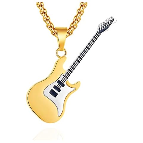 Mgutillart Fashion Titanium Steel Musical Guitar Pendant Necklace(Gold) Cover