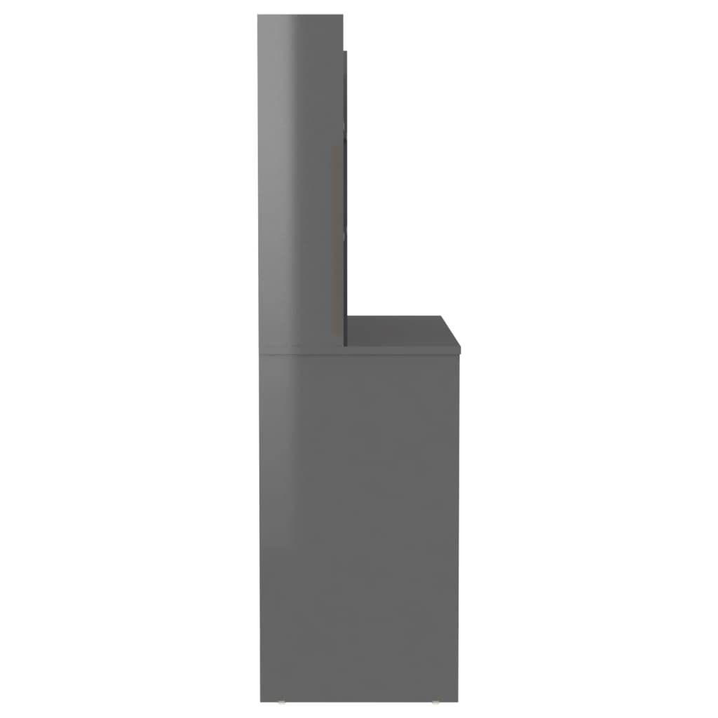 Schminktisch LED Beleuchtung 100x40x135 cm MDF Melamin glänzend grau, mit Spiegel 10 LED Lampen, USB 5 V für Schlafzimmer Styling und Make up