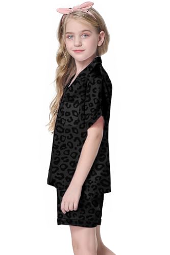 Image of Schbbbta Girls Womens Pajamas, Satin Silky Pjs Set Kids 2Pcs Button-Down Nightwear Sleepwear Gift for Mommy and me