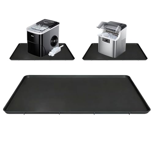 Ice Maker Countertop Mat - 19.7'' x15.7'' Ice Maker Mat, with Raised Edges, Non-Slip,Spill-Proof,Silicone Mat for Under Countertop Ice Machine Makers -Black