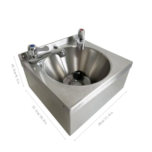 Lavabo de acero inoxidable Baki con grifos de palanca para baño y manos 3