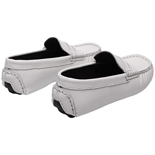 rismart Crianças Couro Casual Mocassins por Menino Menina Slip on Plano Branco,34.5 EU