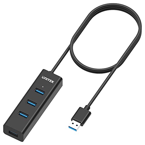 Unitek 4-Port USB 3.0 Hub, 4 Ft Long Cable USB Extension Multiple Port Splitter with Micro USB Charging Port Compatible for Windows PC, Laptop,Flash Drive,Wireless Mouse Keyboard 1.2 M - Black