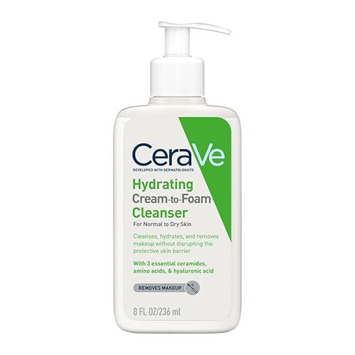 CeraVe Gel Limpiador Crema-Espuma Hidratante, Para Piel Normal a Seca, Elimina Maquillaje, Suciedad y Grasa, Para Rostro, Con Ceramidas Esenciales, Aminoácidos y Ácido Hialurónico, 236ml